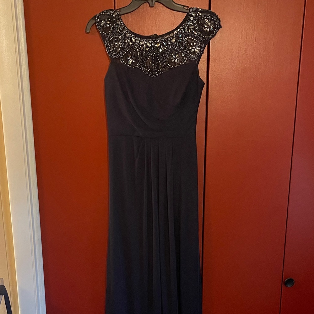 Xscape Black Maxi Dress with Beaded Neckline